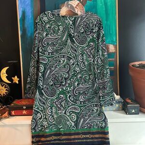 Michael Kors Green and Black Paisley Long Sleeve Dress Size Small